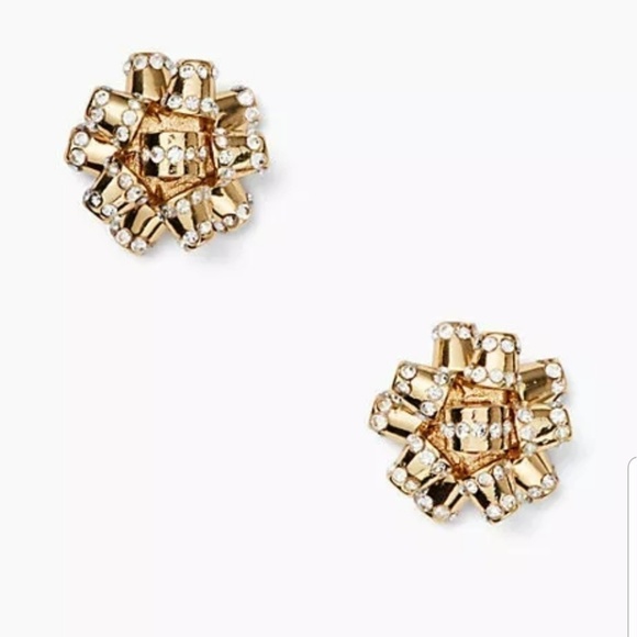 *Last Chance* NWT Kate Spade Bourgois Bow Gold Pave Stud Earrings Holiday - Picture 2 of 6